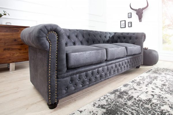 Sofa Chesterfield II 3er 200cm šedá antik