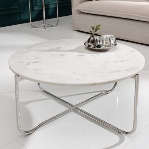 Konferenční stolek Noble 62cm Mramor bílá stříbrná