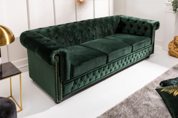 Sofa Chesterfield 3er Samet zelená