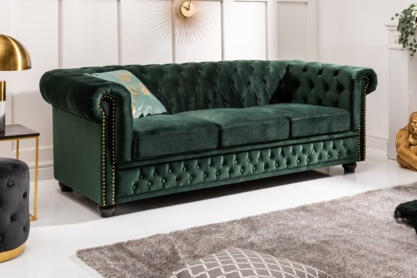 Sofa Chesterfield 3er Samet zelená