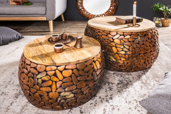 Konferenční stolek Stone Mosaic set 2ks meď Akát