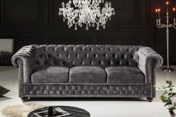 Sofa Chesterfield 3er šedá Samet