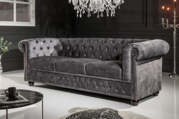 Sofa Chesterfield 3er šedá Samet