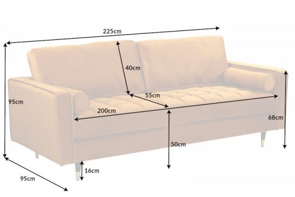 Sofa Cozy Velvet 225cm senfžlutá Samet