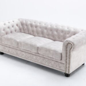 Chesterfield 3-Sitzer Sofa Samet champagner