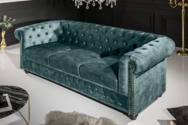 Sofa Chesterfield 3er petrolejová Samet