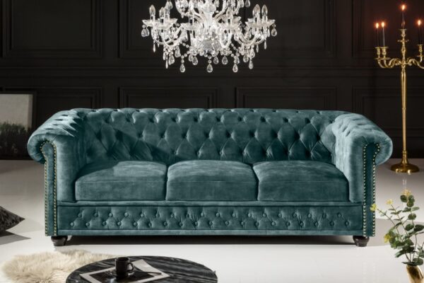 Sofa Chesterfield 3er petrolejová Samet